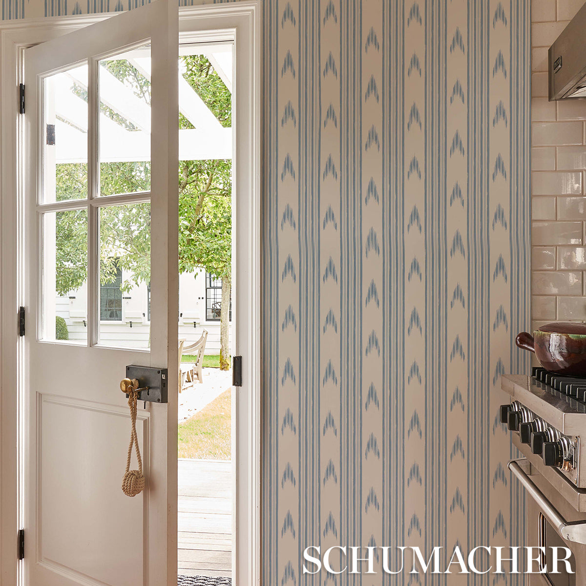 Santa Barbara Ikat China Blue by Schumacher Mark D. Sikes Designer Wallpaper – Schumacher 5009223