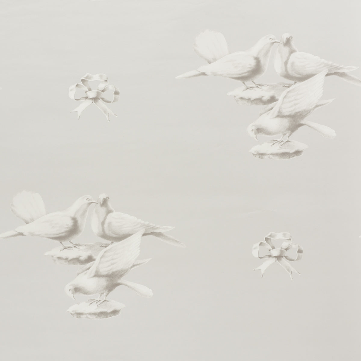 GIUNONE wallpaper in Stone by Charlap Hyman & Herrero for Schumacher, featuring hand-drawn birds in a soft, stone colorway.