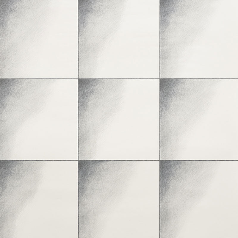 Hand-shaded geometric grid wallpaper in grey and white, Linfea by Schumacher.