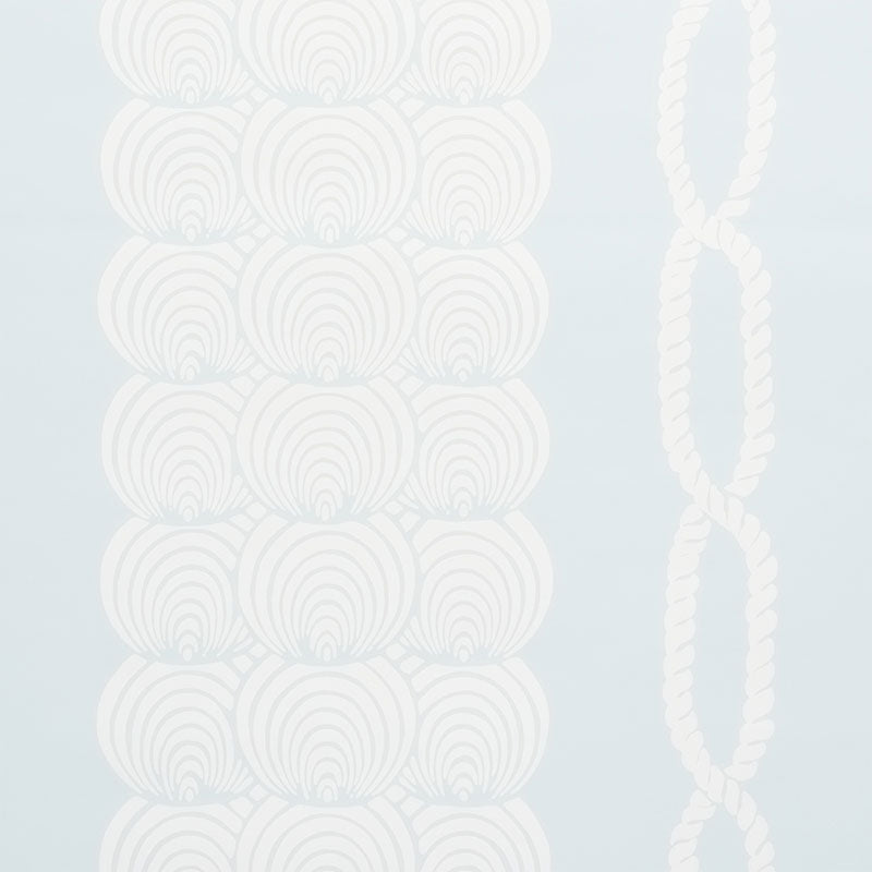 Coralline Mineral wallpaper by Schumacher featuring a graphic scallop and rope pattern in a light, nautical style.