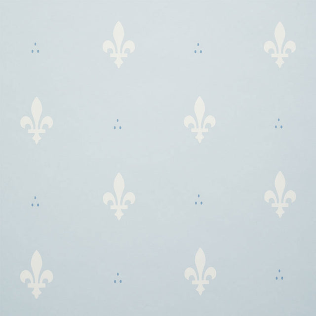 Fleur de Lis Mineral small-print wallpaper by Schumacher, featuring a classic French motif in a soft blue colorway.
