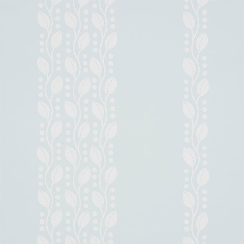 LILLIAN VINE wallpaper in Mineral by Schumacher, featuring a delicate vertical vine and dot pattern in a soft, light blue colorway.