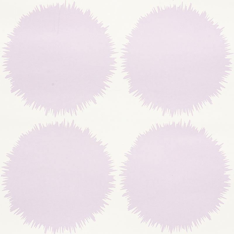 FUZZ wallpaper in lavender by Schumacher, featuring a playful spiky dot pattern in a modern interior setting.