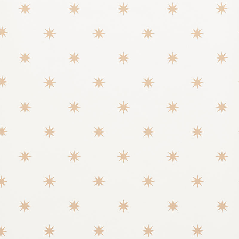 Stargaze wallpaper in bronze by Schumacher featuring a repeating star motif on a white background.