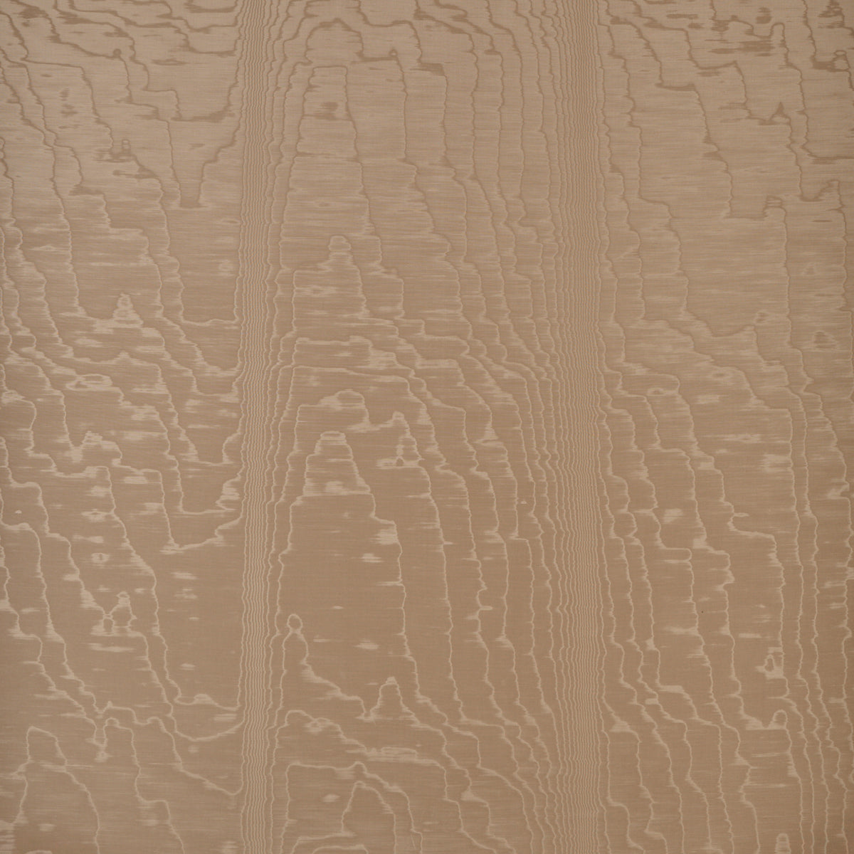 Moire wallcovering in Fawn by Schumacher, featuring a watery, irregular moire pattern with a delicate faille weave in a neutral beige tone.