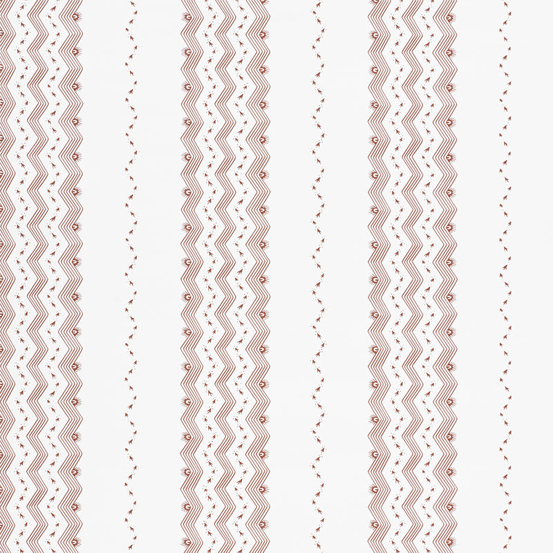 Nauset Stripe Sienna wallpaper by Schumacher featuring a geometric stripe pattern in sienna on a white background.
