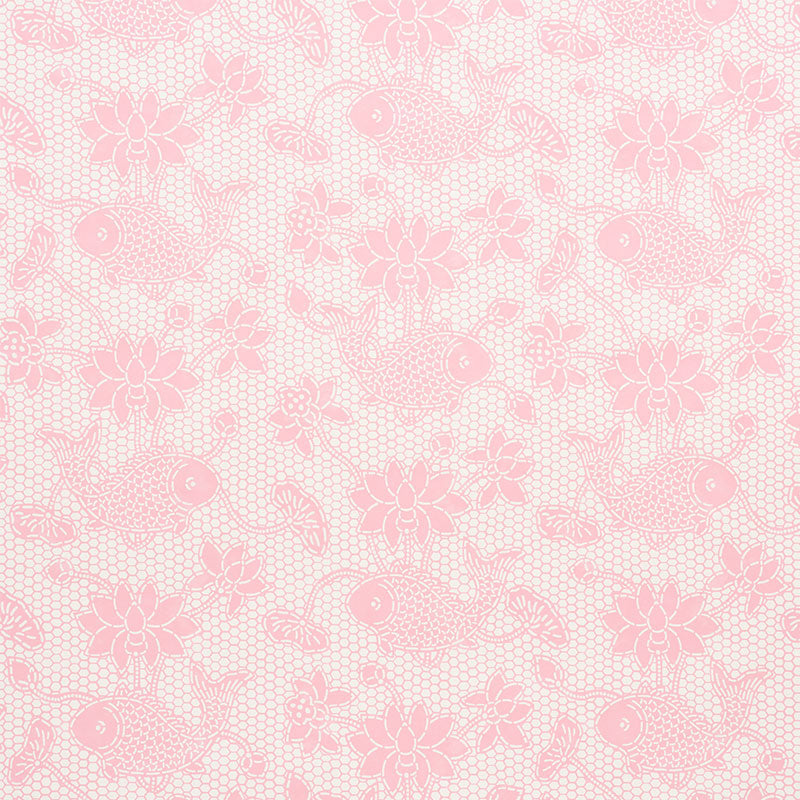 Lotus Batik pink wallpaper with fish and floral batik pattern by Schumacher