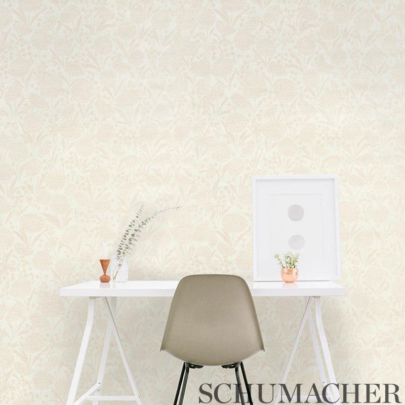 Chrysanthemum Sisal Blush by Schumacher Floral Textured Wallpaper – Schumacher 5009781