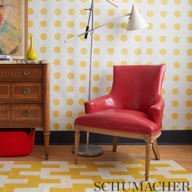Lemonade Grapefruit by Vera Neumann Playful Citrus Polka Dot Wallpaper – Schumacher 5009821