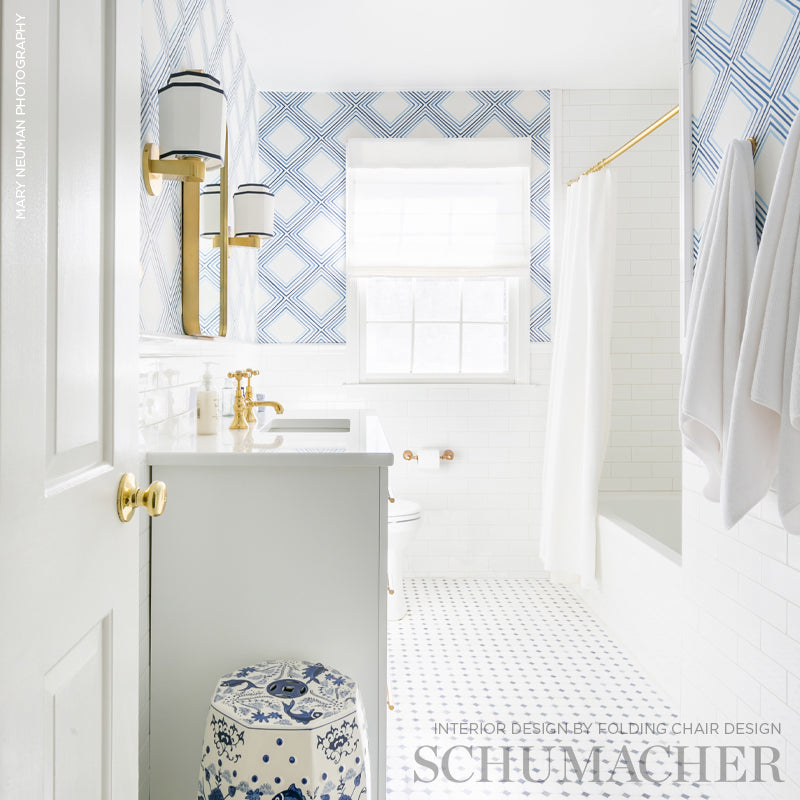 Square Dance Blue Geometric Wallpaper by Vera Neumann – Schumacher 5009831
