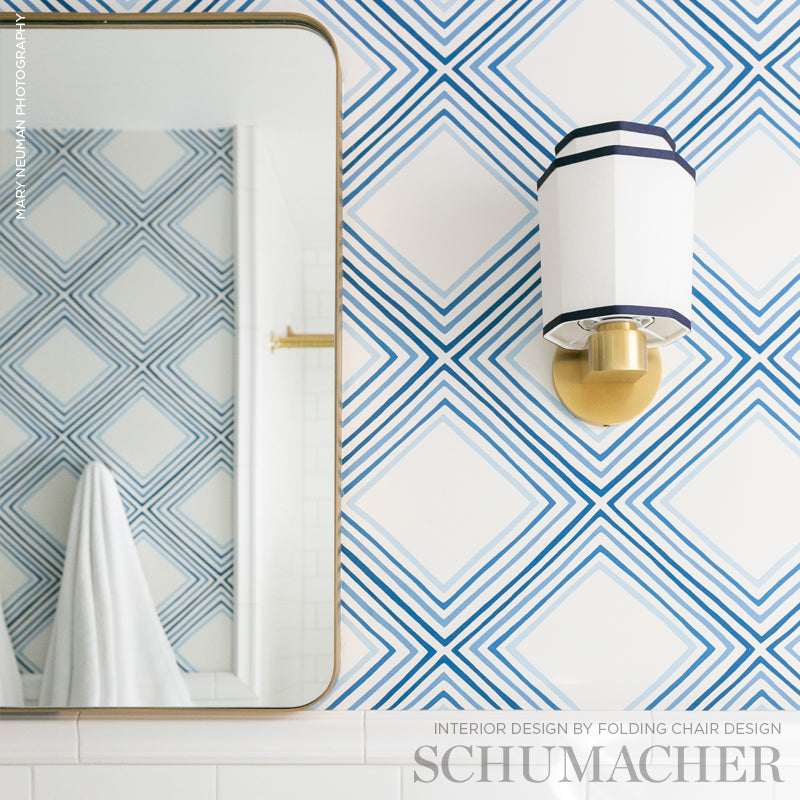 Square Dance Blue Geometric Wallpaper by Vera Neumann – Schumacher 5009831