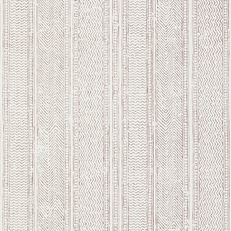 Mohave Sepia wallpaper by Schumacher features delicate, handblocked-inspired stripes with irregular jags in a sepia colorway.