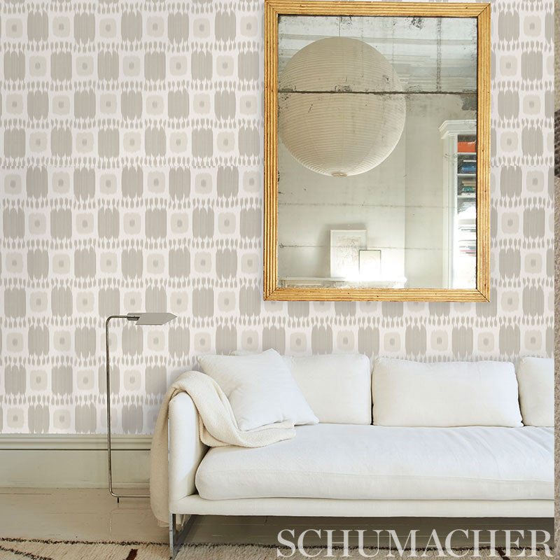 KANDIRA Wheat Painterly Checkerboard Ikat Wallpaper – Schumacher 5009852