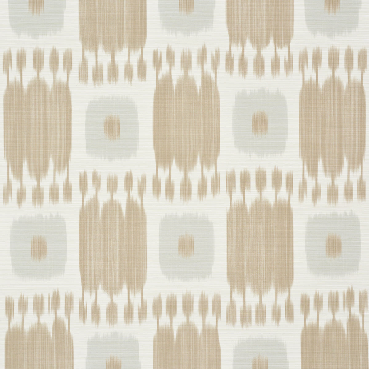 KANDIRA Wheat painterly checkerboard ikat wallpaper by Schumacher shown in a modern living room interior.
