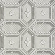 Lacunaria Dove wallpaper by Schumacher features a trompe l'oeil coffered ceiling design with stylized florettes in soft dove gray tones.