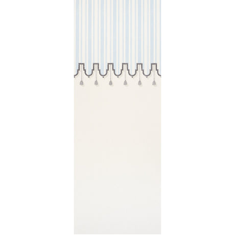 Villa Panel wallpaper in Sky by Schumacher, designed by Miles Redd, featuring a tented room effect with scalloped border and painterly tassels.