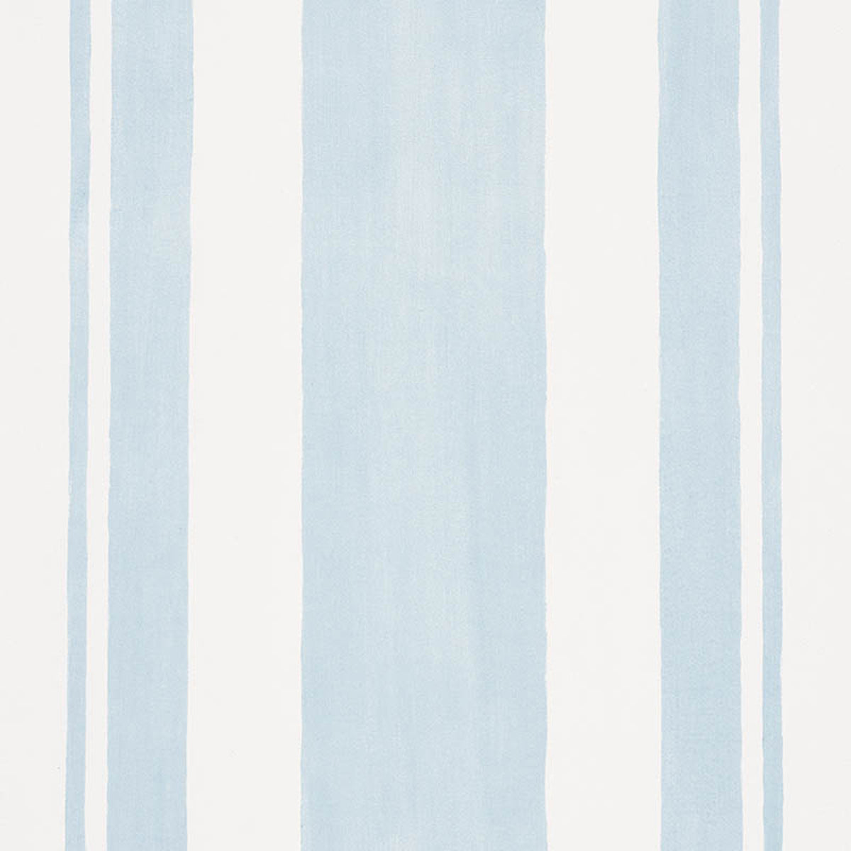 Villa Stripe wallpaper in Sky by Schumacher, designed by Miles Redd. Multi-width blue and white stripes, bold and chic.
