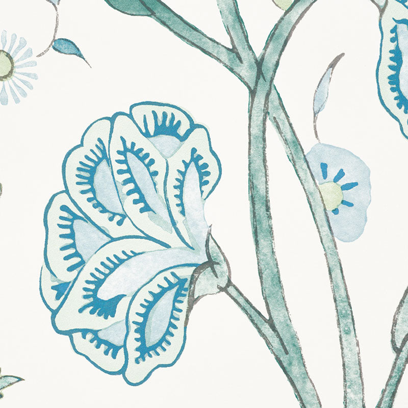 Khilana Floral Peacock by Schumacher Large-Scale Indian Floral Wallpaper – Palampore Collection 5009952