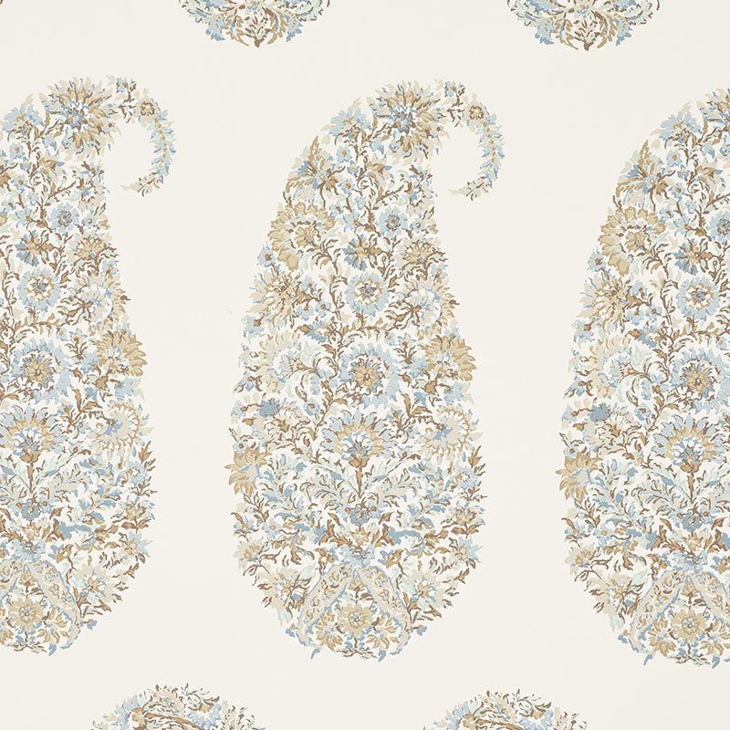 Shirala Paisley Aqua wallpaper with intricate multicolor floral paisley pattern by Schumacher