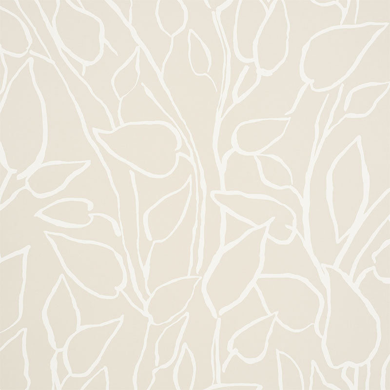 Solandra Vine wallpaper in Natural by Schumacher, a loose and leafy climbing botanical pattern in a neutral colorway.