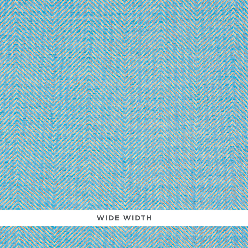 Herringbone Paperweave wallpaper in Sky blue, wide two-tone herringbone weave texture by Schumacher