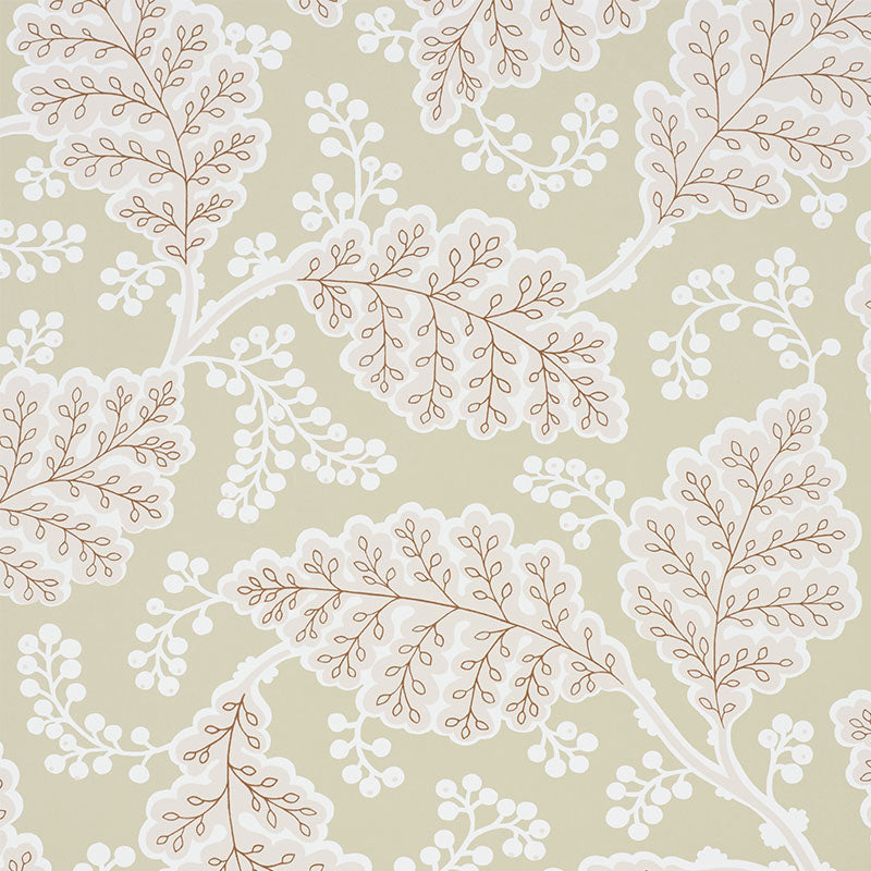 Estelle Blush by Schumacher - Bold stylized floral wallpaper in blush and neutral tones, contemporary Arts & Crafts style.