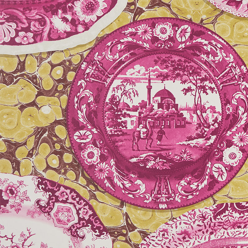 Plates & Platters Magenta & Yellow by Johnson Hartig Wide-Width Wallpaper – Schumacher 5010412