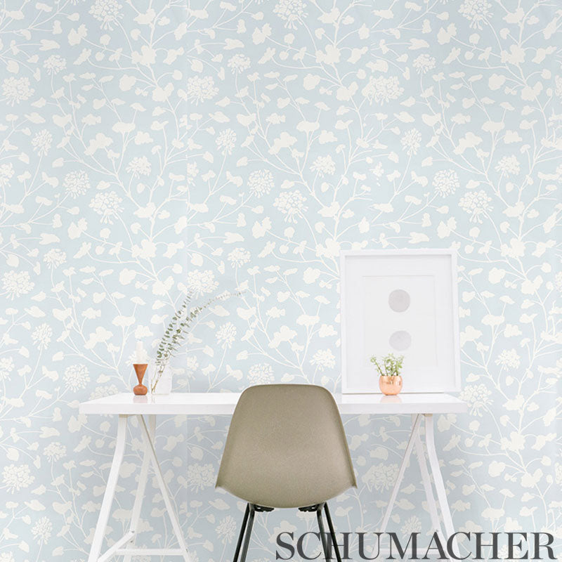 Pennick Sky Floral Wallpaper by Schumacher – Step Lively Collection 27 in x 4.5 ft per yard – 5010540