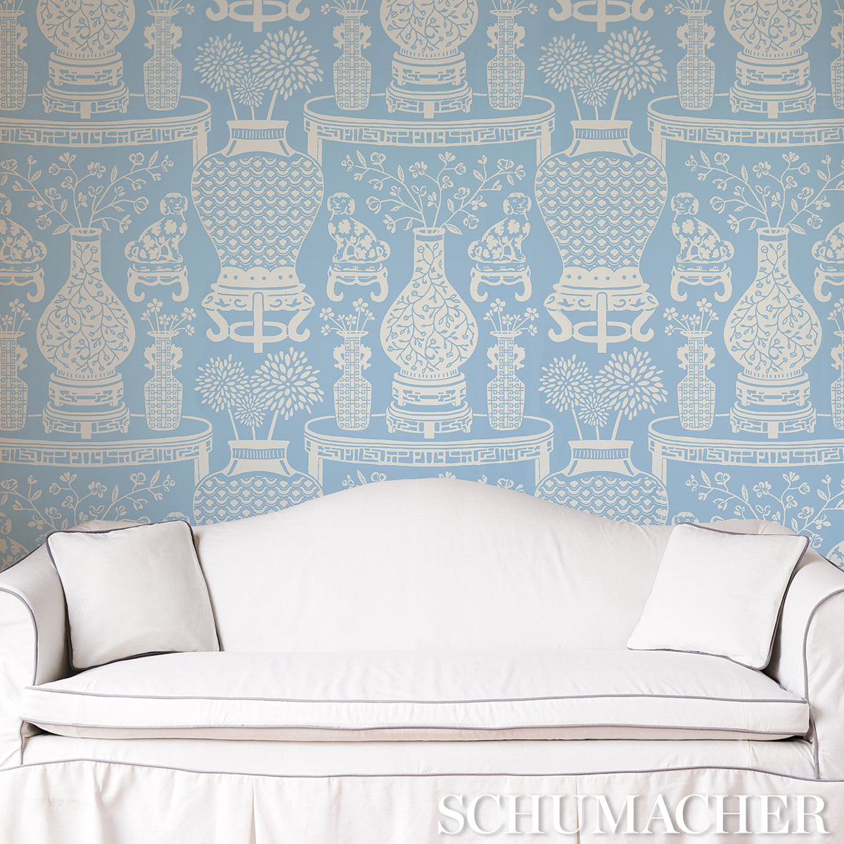 Hellene Sky by Schumacher Patterned Wallpaper – Preppy Chic Collection 5010551