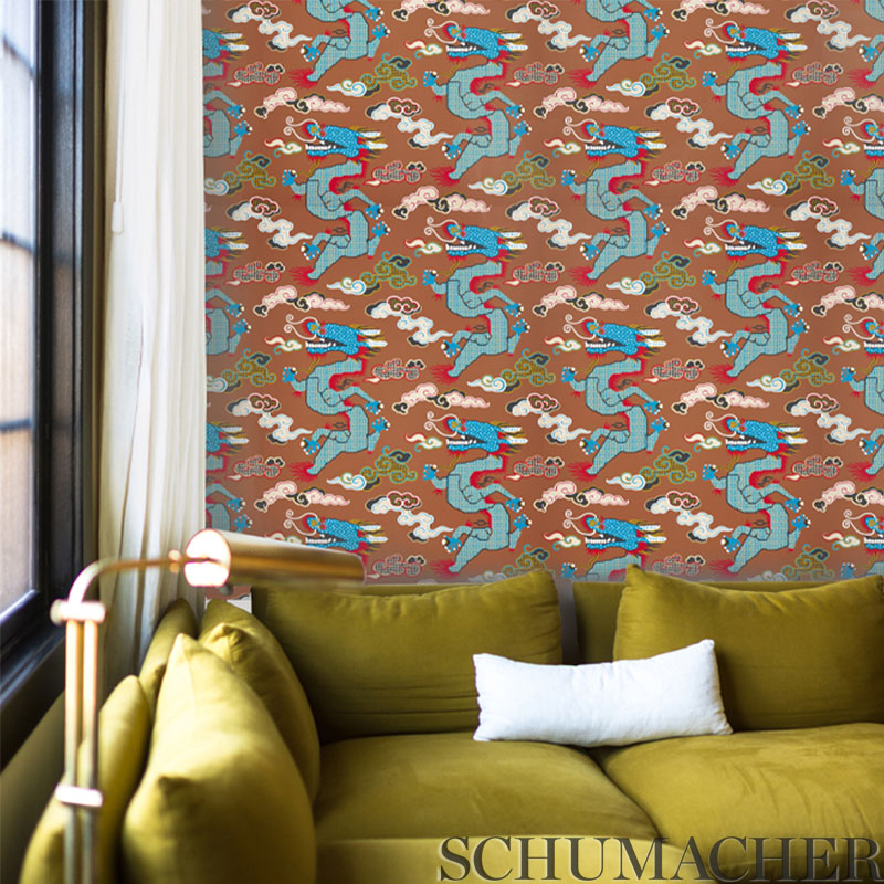 Magical Ming Dragon Yellow by Schumacher Johnson Hartig Designer Wallpaper – Schumacher 5010601
