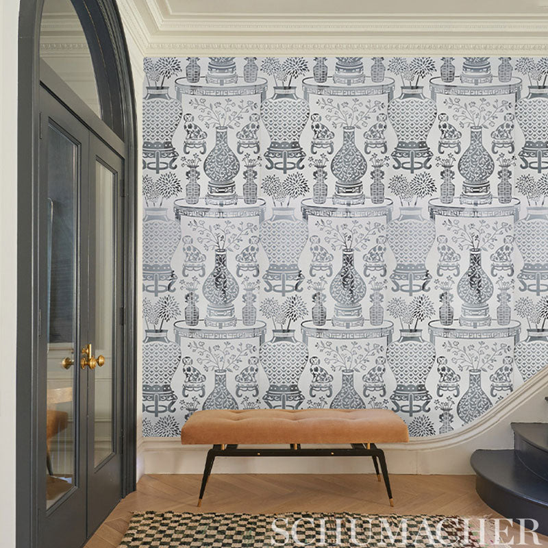 HELLENE MYLAR Silver Chinoiserie Wallpaper by Schumacher – 5010610
