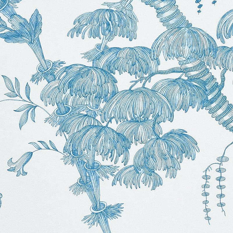 San Cristobal Toile Peacock by Schumacher Blue Botanical Wallpaper – Schumacher 5010620