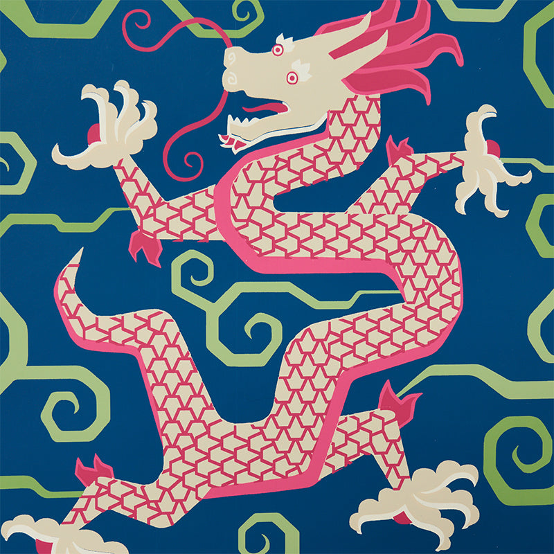 BIXI Sapphire by Schumacher Fire Breather Collection Dragon Motif Wallpaper – Schumacher 5010731