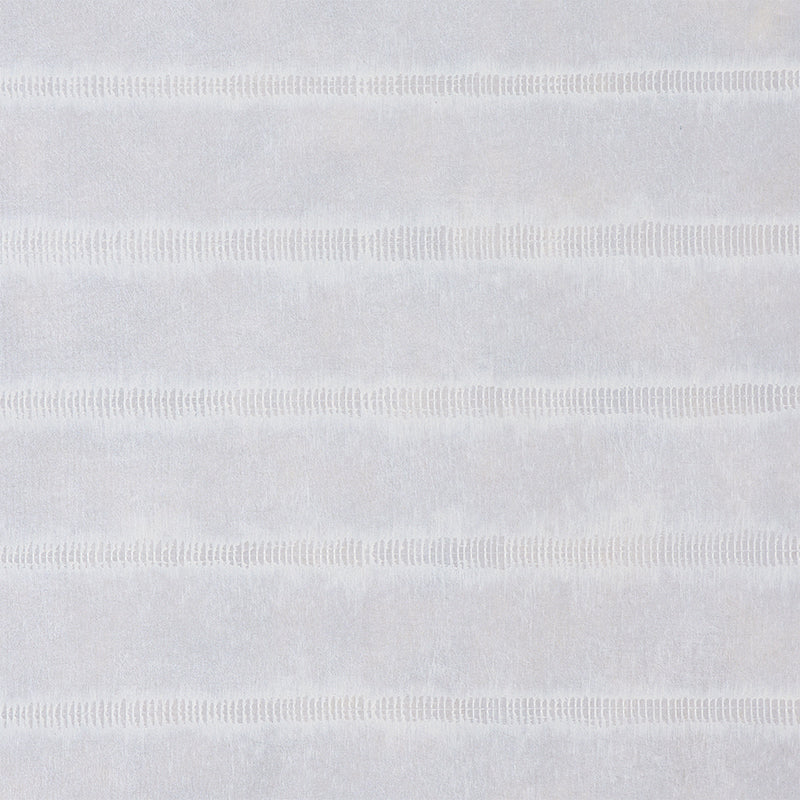 Riffler Performance Platinum subtle metallic stripe high performance wallcovering by Schumacher, shown in a styled interior and close-up views.