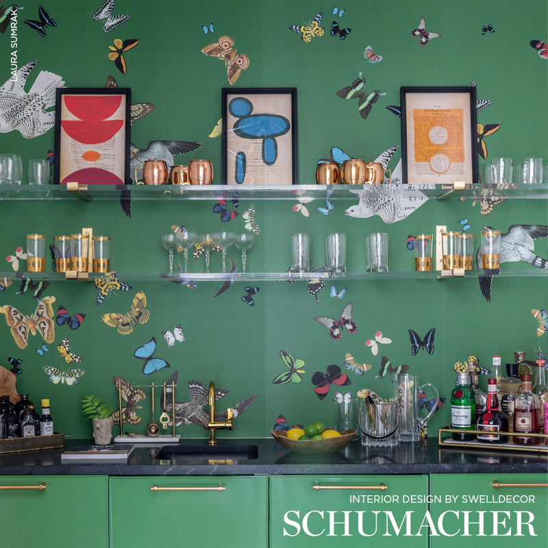 Queen's Flight Panel Set Green by Schumacher Butterfly & Bird Wall Mural – Schumacher 5010860