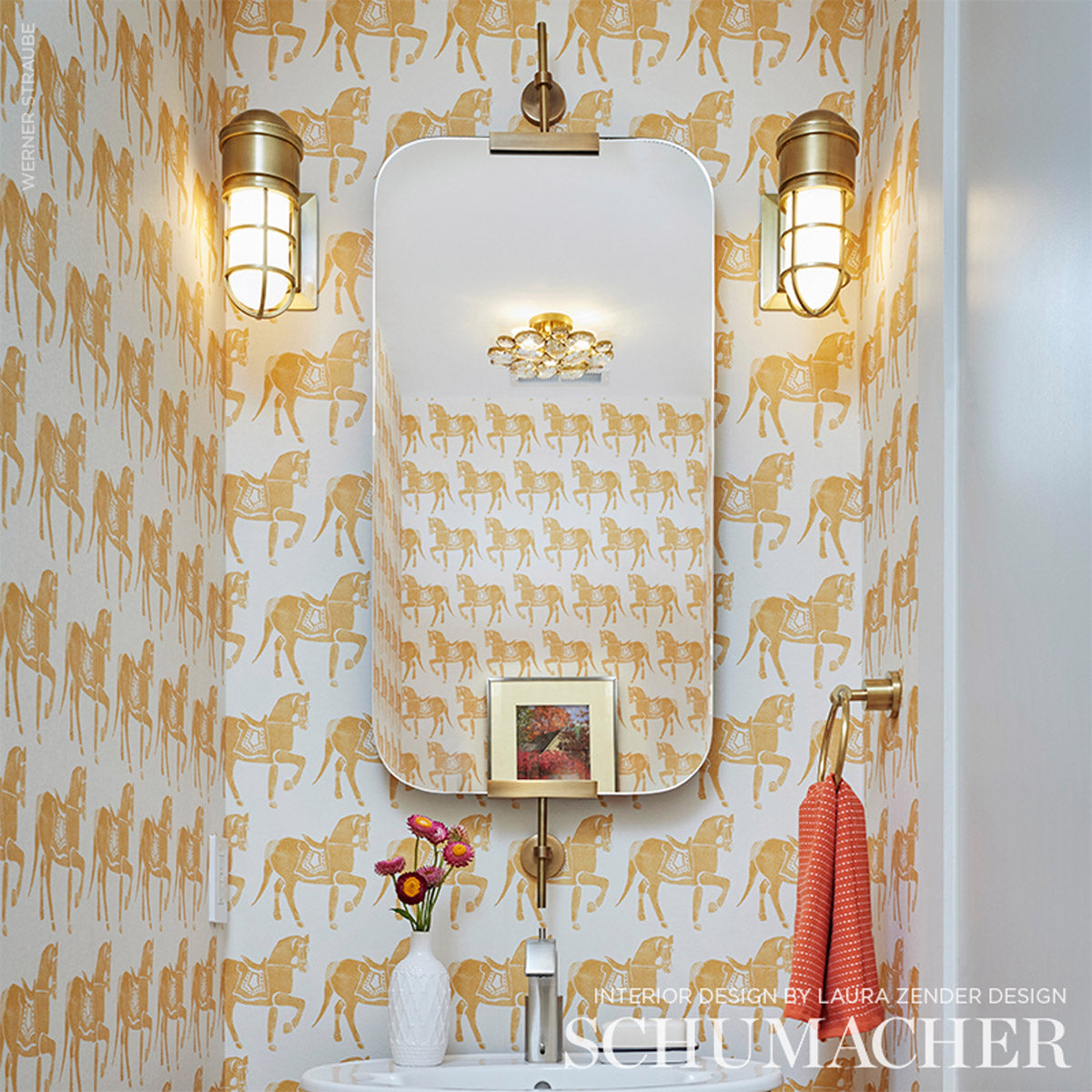 Marwari Horse Mustard by Molly Mahon Whimsical Rajasthani Horse Wallpaper – Schumacher 5011131