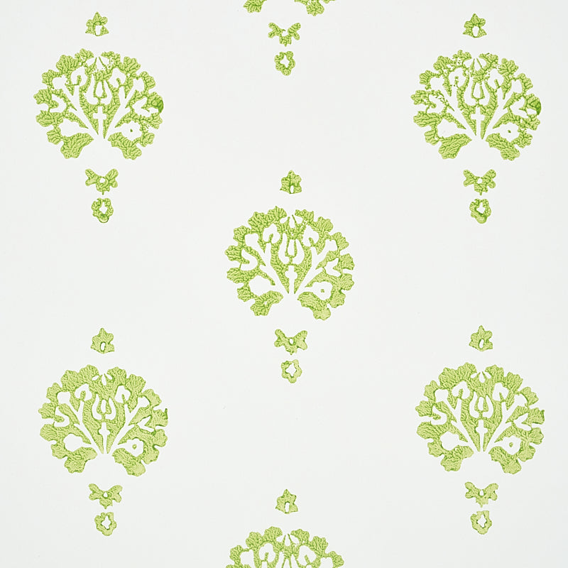 Dahlia Hand Blocked Print Leaf Green by Schumacher Hand Blocked Floral Wallpaper – Schumacher 5011231
