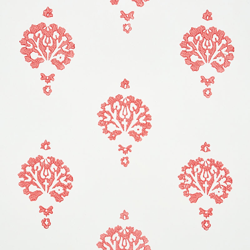Dahlia Hand Blocked Print Red by Schumacher Traditional Floral Wallpaper – Schumacher 5011232