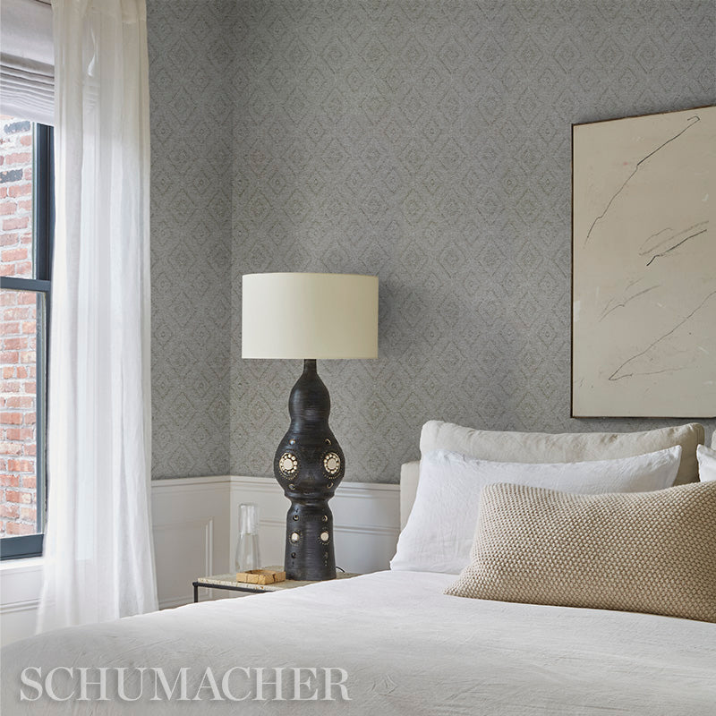 Tortola Paperweave Grey by Schumacher Modern Woven Diamond Wallpaper – Schumacher 5011253