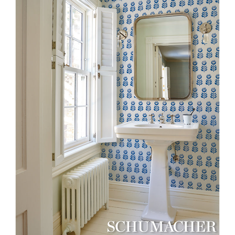 Rosenborg Navy Scandinavian Modern Tulip Wallpaper – Schumacher 5011333