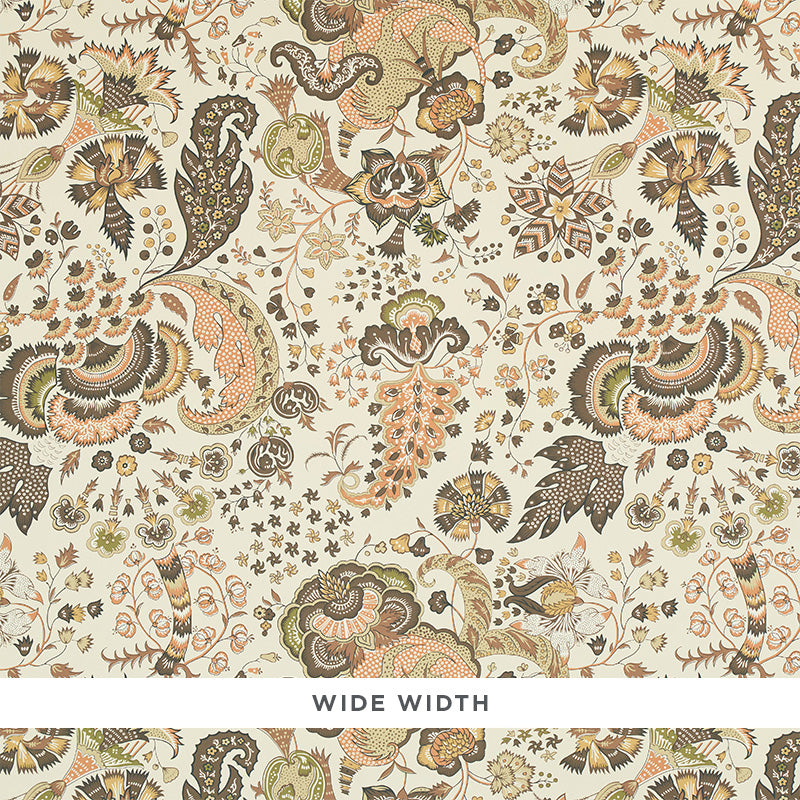 Majorelle wide-width wallpaper in a neutral colorway with an exotic floral pattern inspired by Ballet Russes, by Schumacher.