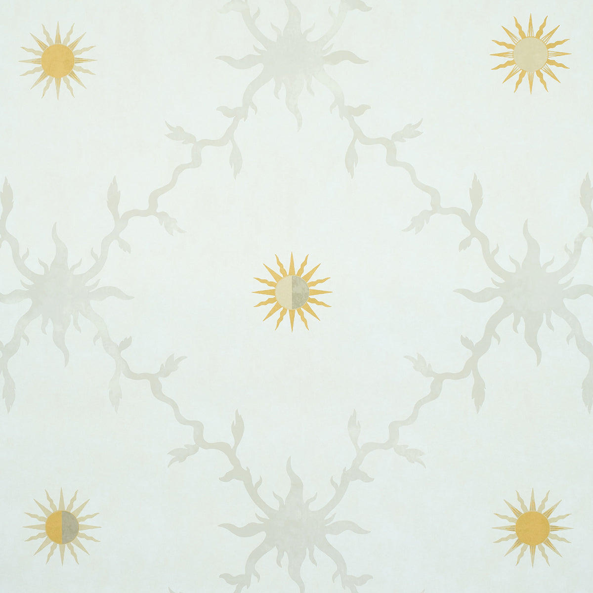Palladio Trellis wallpaper in neutral with sun motif and trellis pattern by Schumacher