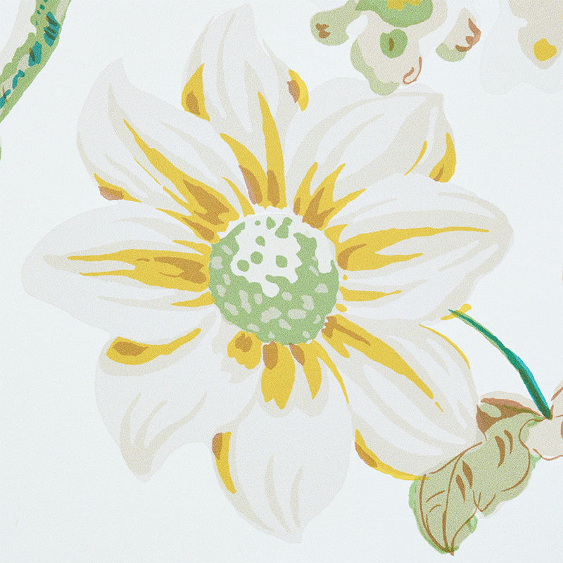 Daydream Citron by Schumacher Wide-Width Floral Wallpaper – Schumacher 5011400