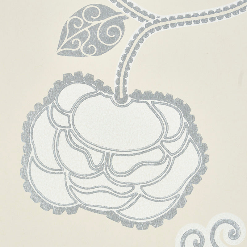 Queen Fruit Silver White by Neisha Crosland Botanical Wallpaper – Schumacher 5011410