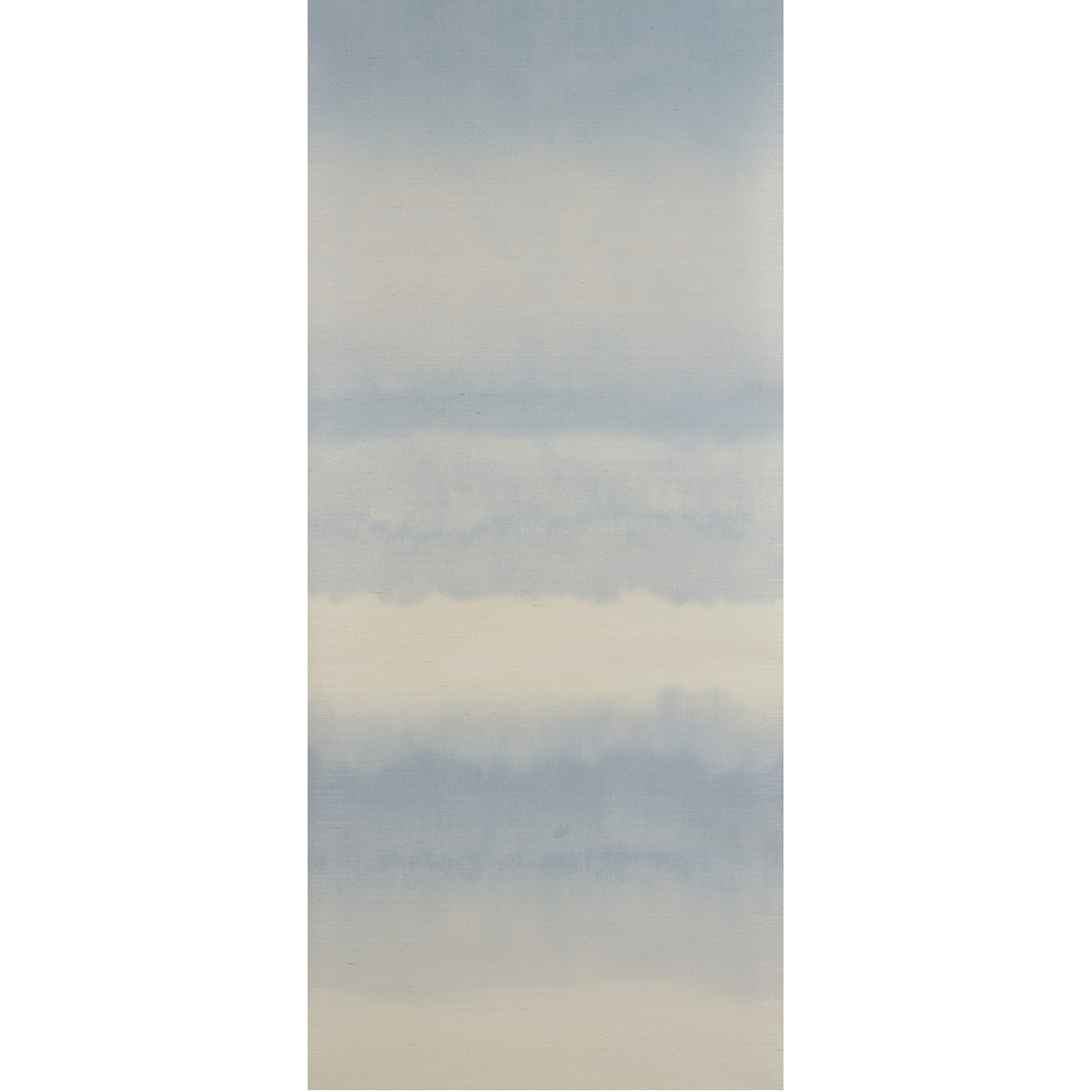 Orissa Sisal Panel in Sky by Schumacher. A digitally printed wallcovering panel with a soft blue ombré effect on tactile sisal, shown in a living room setting.