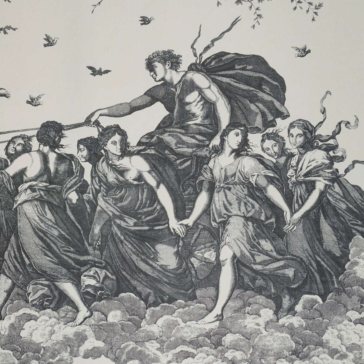 Chariot of Dawn Toile Panel Set Black by Schumacher Jill Lasersohn Scenic Wall Mural – Schumacher 5011500