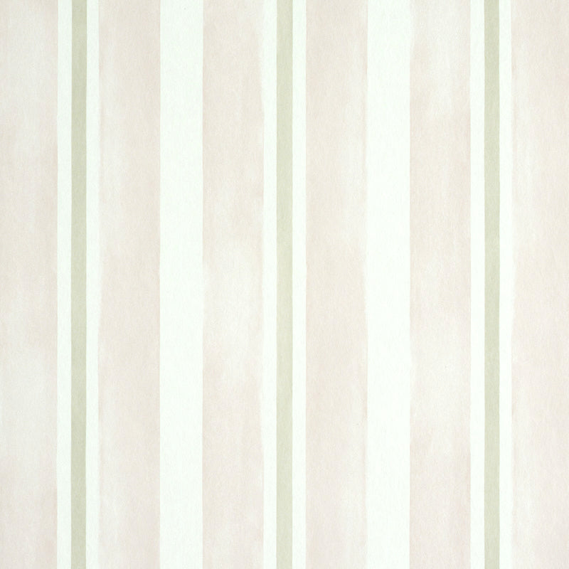 Watercolor Stripe wallpaper in blush by Schumacher, featuring hand-painted, soft two-tone vertical stripes for a charming, modern look.