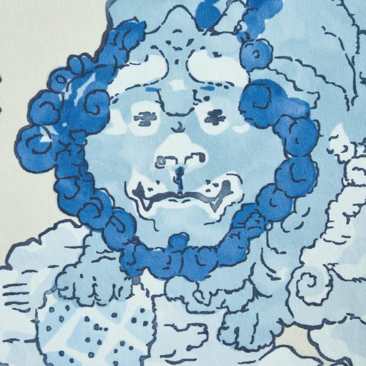 Magic Mountain Dragon Porcelain by Schumacher Blue Dragon Foo Dog Wallpaper – Schumacher 5011590