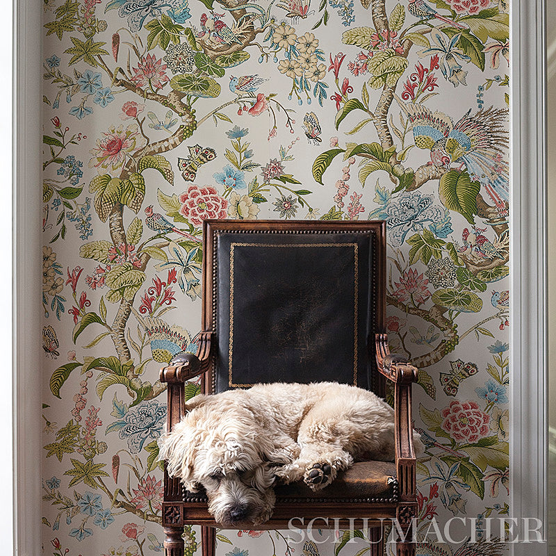 Cranley Garden Pink by Schumacher Romantic Floral and Bird Wallpaper – Schumacher 5011721