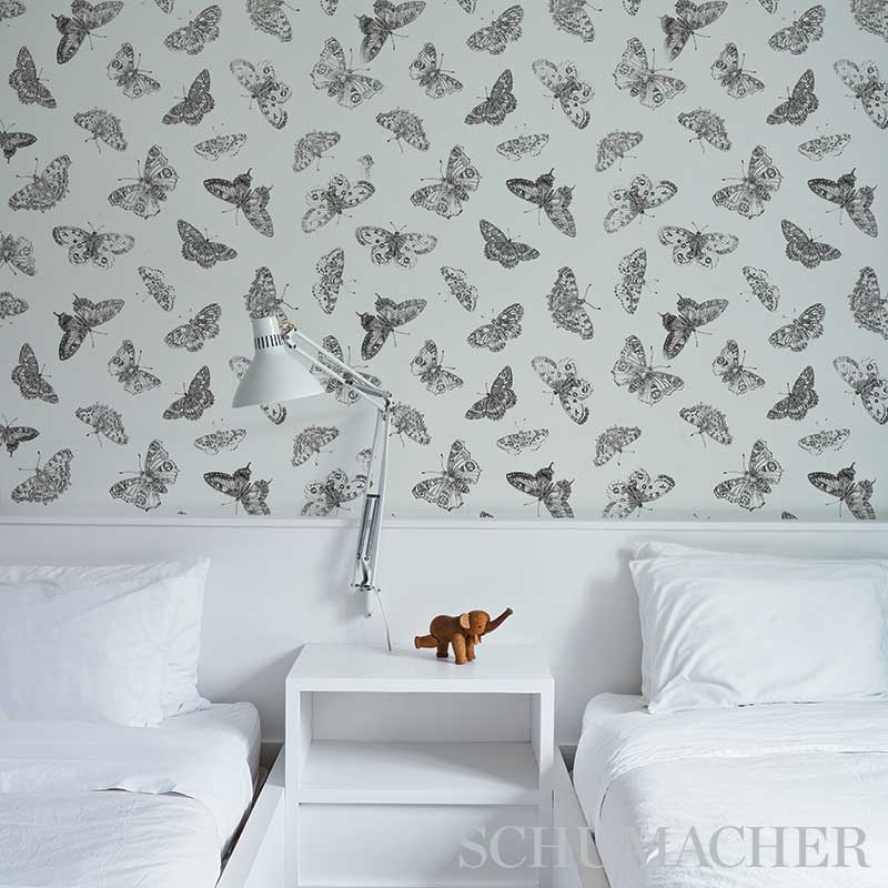 Burnell Butterfly Blue Metallic Butterfly Wallpaper – Schumacher 5011741